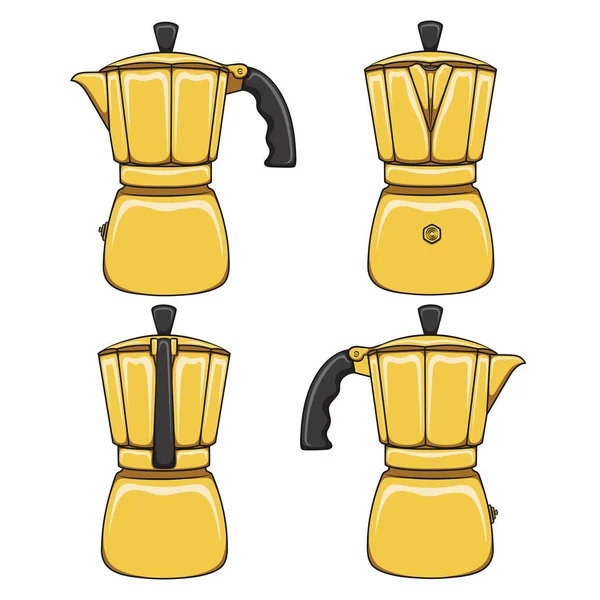 Set Illustrations Golden Geyser Coffee Makers Isolated Vector Colored Objects — Stock Vector