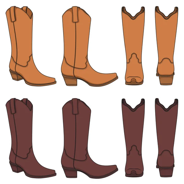 Set Illustrazioni Colori Con Stivali Cowboy Oggetti Vettoriali Isolati Sfondo — Vettoriale Stock