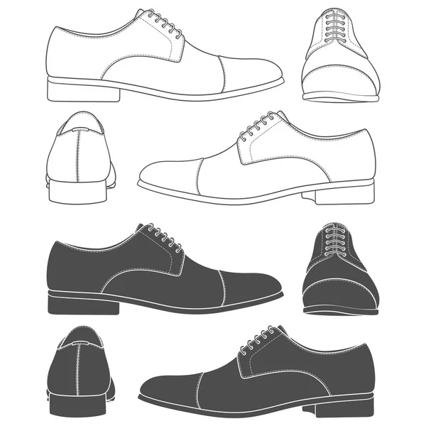 Conjunto Ilustraciones Blanco Negro Con Zapatos Clásicos Para Hombre Objetos — Vector de stock