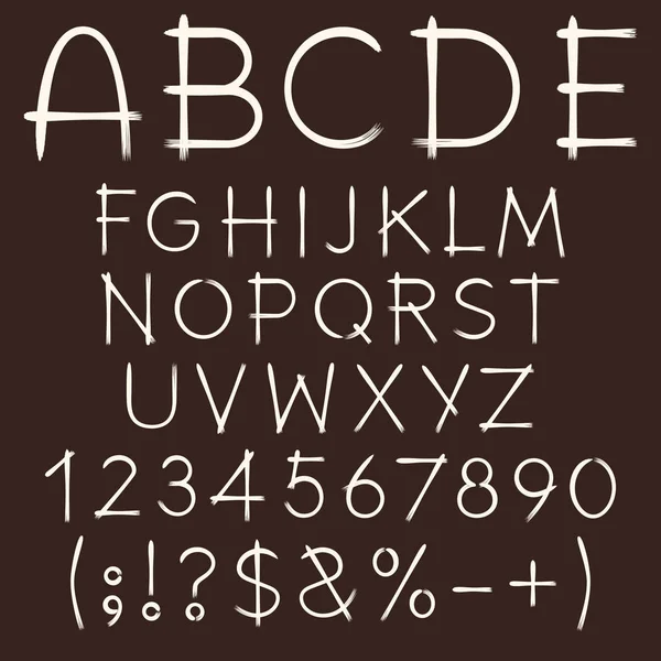 Alphabet Lettres Chiffres Signes Peints Sur Fond Sombre Objets Vectoriels — Image vectorielle