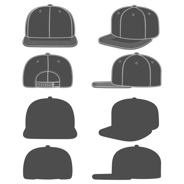 Set Gambar Hitam Dan Putih Dari Topi Rapper Dengan Visor - Stok Vektor