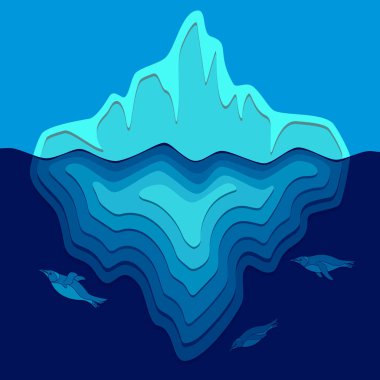 Buzdağı ve penguenler sualtı yüzme ile İllüstrasyon. Vektör arka planı.