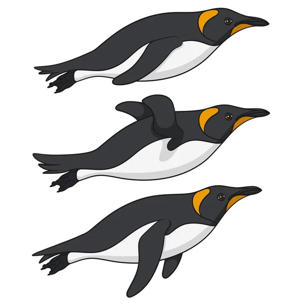 Set Illustrazioni Colori Con Pinguini Che Nuotano Nell Acqua Oggetti — Vettoriale Stock
