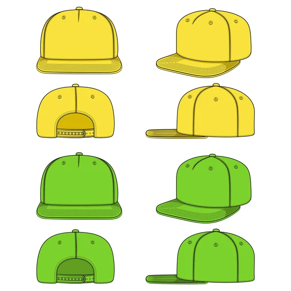 Set Color Images Rapper Cap Flat Visor Snapback Isolated Vector — Stock Vector