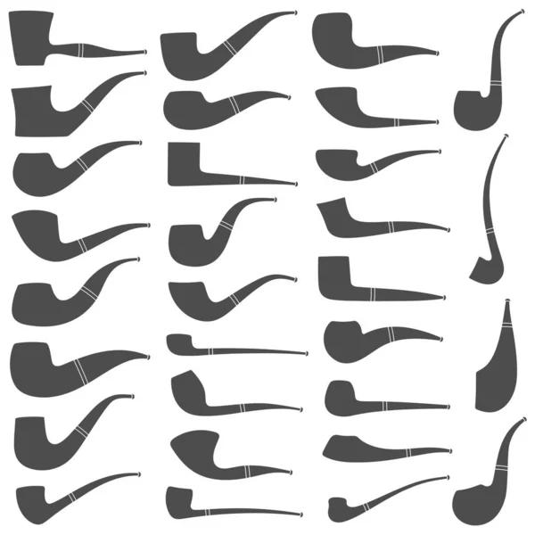 Набор Черно Белых Иллюстраций Дымящимися Трубами Различных Форм Типов Изолированные — стоковый вектор