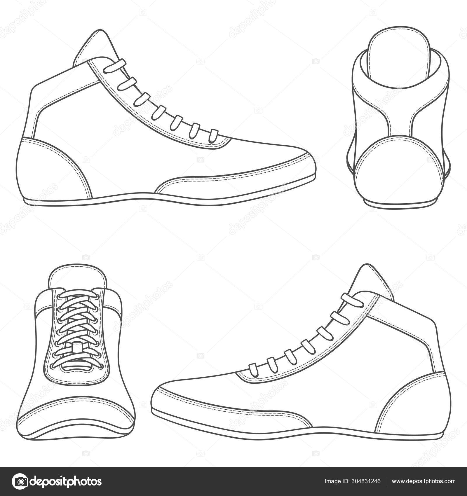 Set Black White Illustrations Wrestling Shoes Sports Shoes Isolated