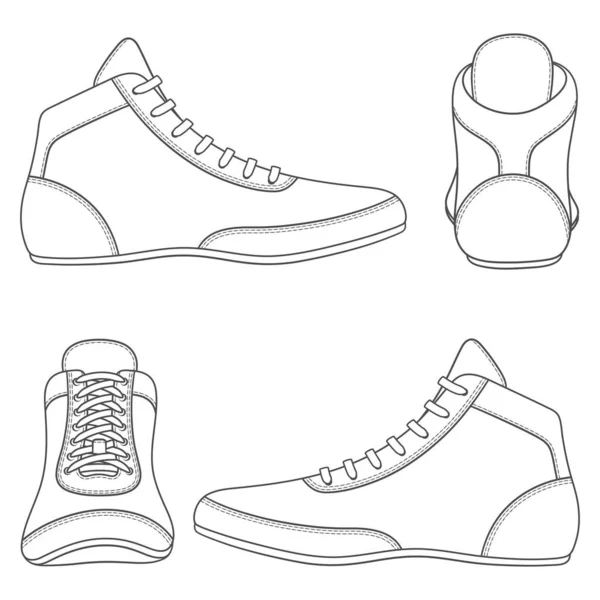 Σύνολο Μαύρων Και Λευκών Εικονογραφήσεων Παπούτσια Πάλης Αθλητικά Παπούτσια Απομονωμένα — Διανυσματικό Αρχείο