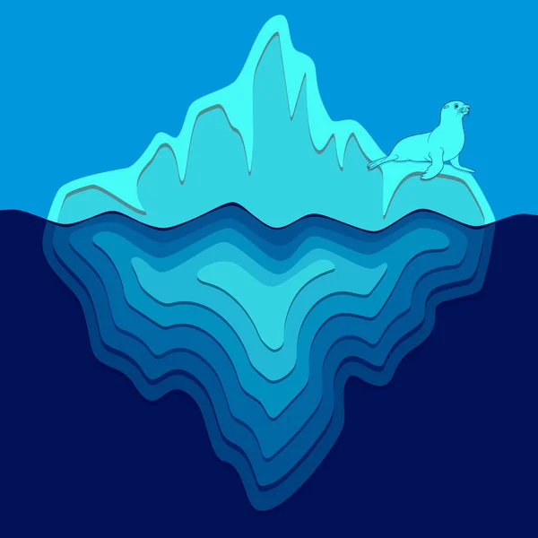 Illustration Mit Eisberg Und Pelzrobbe Vektor Farbigen Hintergrund — Stockvektor