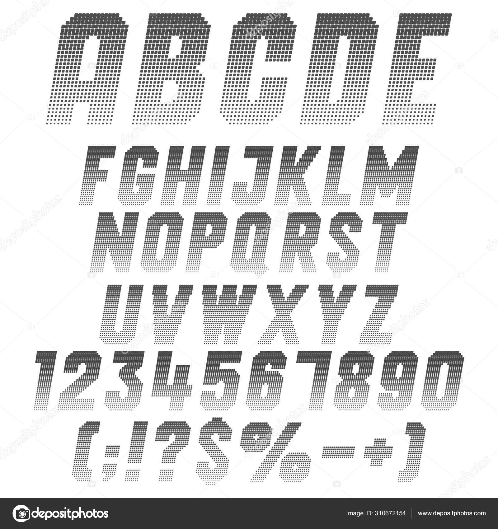 Alphabet Buchstaben Zahlen Und Symbole Aus Pixeln Set Isolierter Vektor Vektorgrafik Lizenzfreie Grafiken C Rizik Pic Depositphotos