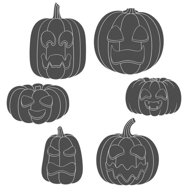 Ensemble Citrouilles Noires Blanches Avec Des Visages Pour Halloween Objets — Image vectorielle