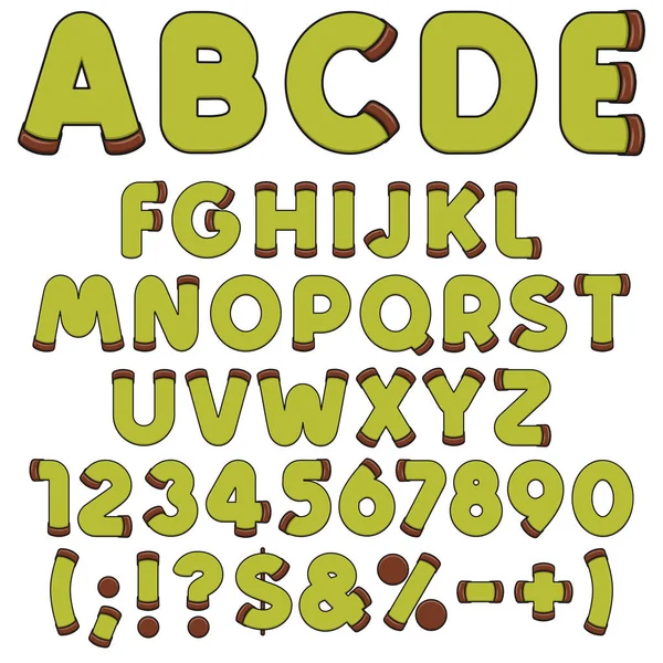 Alfabet Letters Cijfers Tekens Van Groene Punschrulle Dammsugare Geïsoleerde Vectorobjecten — Stockvector