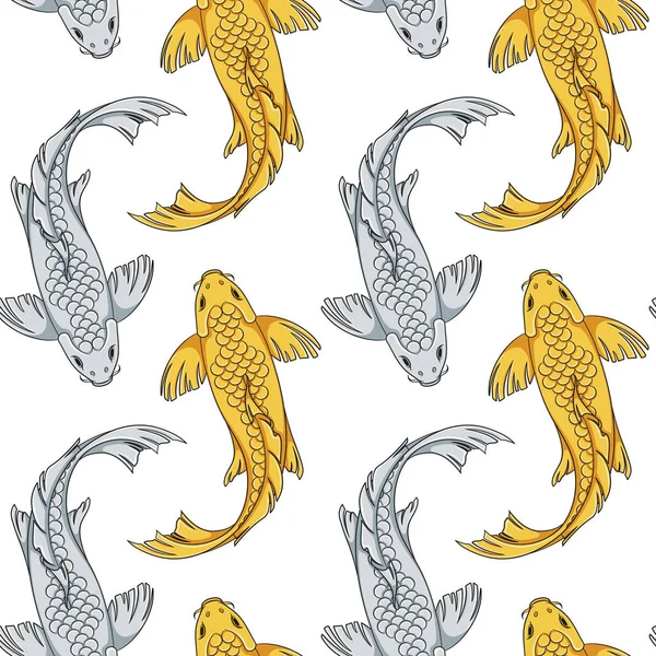 Seamless Pattern Gold Silver Koi Fish Carps Colored Vector Background — Stock Vector