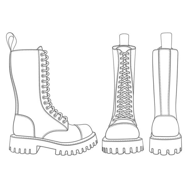 Ensemble Illustrations Noir Blanc Avec Des Bottes Des Bottes Hautes — Image vectorielle