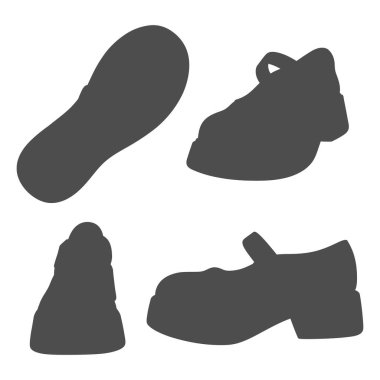 Kadın ayakkabılı siyah beyaz çizimler. Beyaz arkaplandaki izole vektör nesneleri.