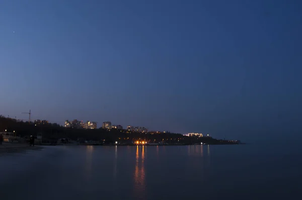 Ліхтарі Вночі Пляжу Одеса Квітень 2018 — стокове фото