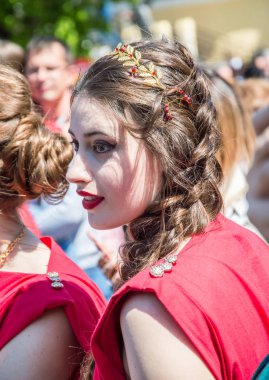 Paskalya tiyatro prodüksiyonu. Awesome oyunculuk oyunu. İsa Mesih'in ihaneti, ölümü ve dirilişi. Yahudiler, Romalı askerler, İsa'nın ve İsa'nın müritleri. Olaylar Odessa şehrinin merkez caddesinde gerçekleşecek, Ukrayna, Nisan 27, 2019.