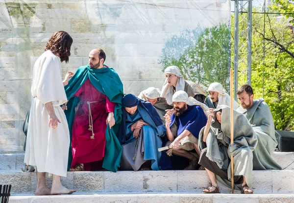 Easter Theatrical Production Awesome Acting Game Betrayal Death Resurrection Jesus — Stock Photo, Image