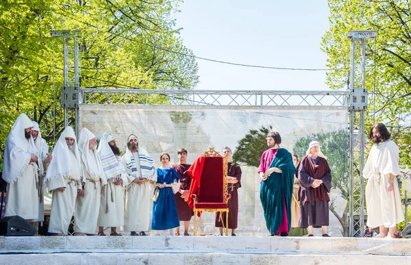 Producción Teatral Pascua Impresionante Juego Actuación Traición Muerte Resurrección Jesucristo — Foto de Stock