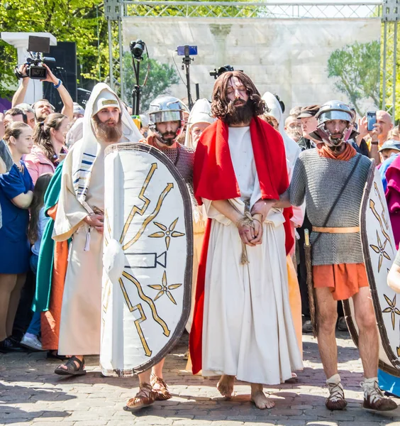 Producción Teatral Pascua Impresionante Juego Actuación Traición Muerte Resurrección Jesucristo — Foto de Stock