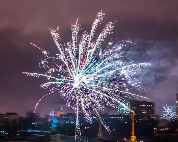 Firework on New Year\'s Eve over the city.