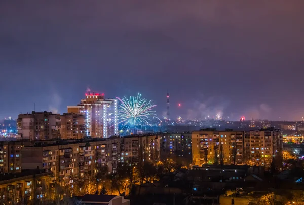 Firework on New Year\'s Eve over the city.