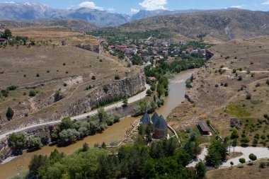 Kemah district city entrance. View of Sultan Melik Tomb, Erzincan, Turkey
