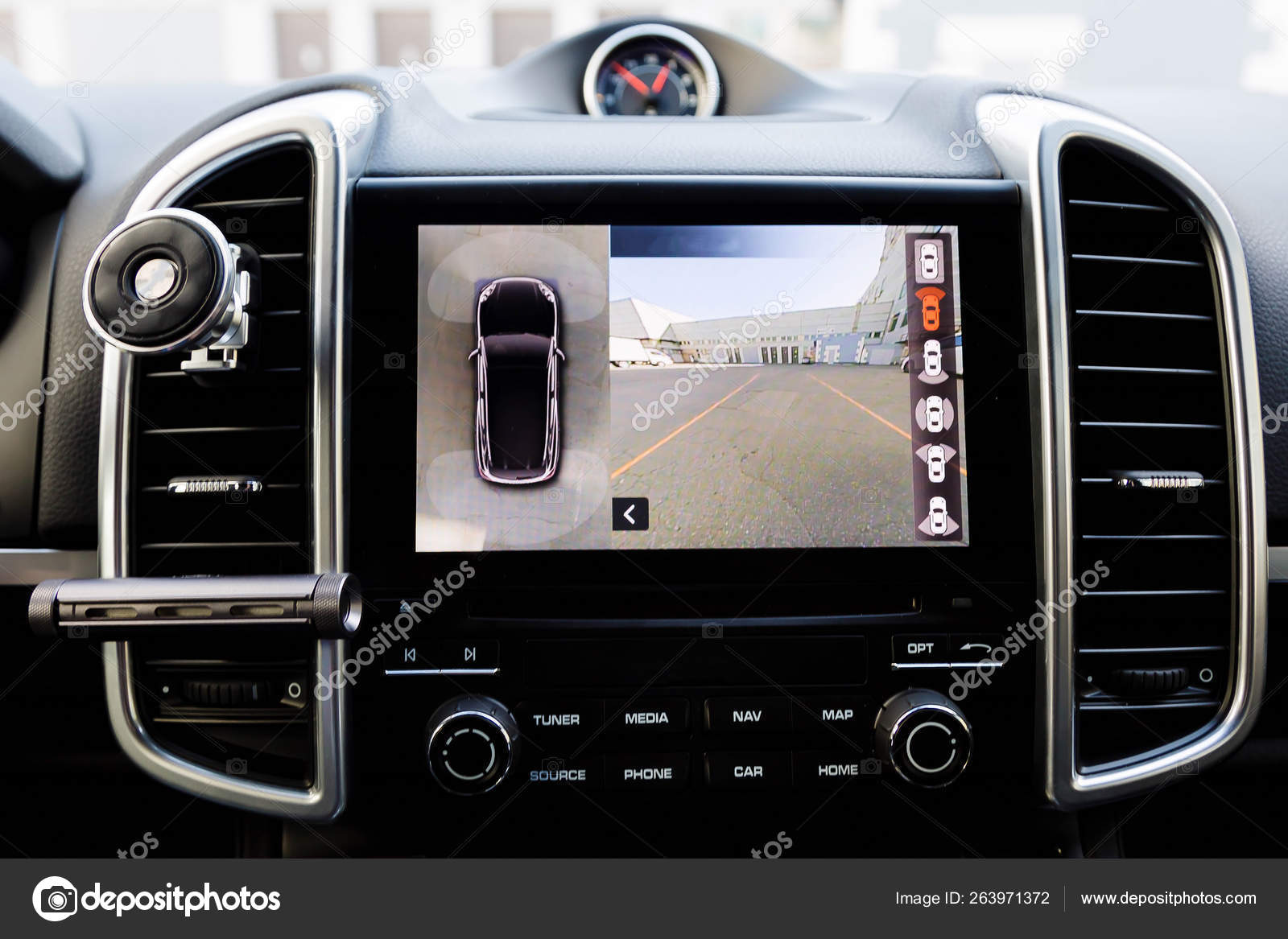 Interior Of Luxury Car Working Of Front Camera Of Circular