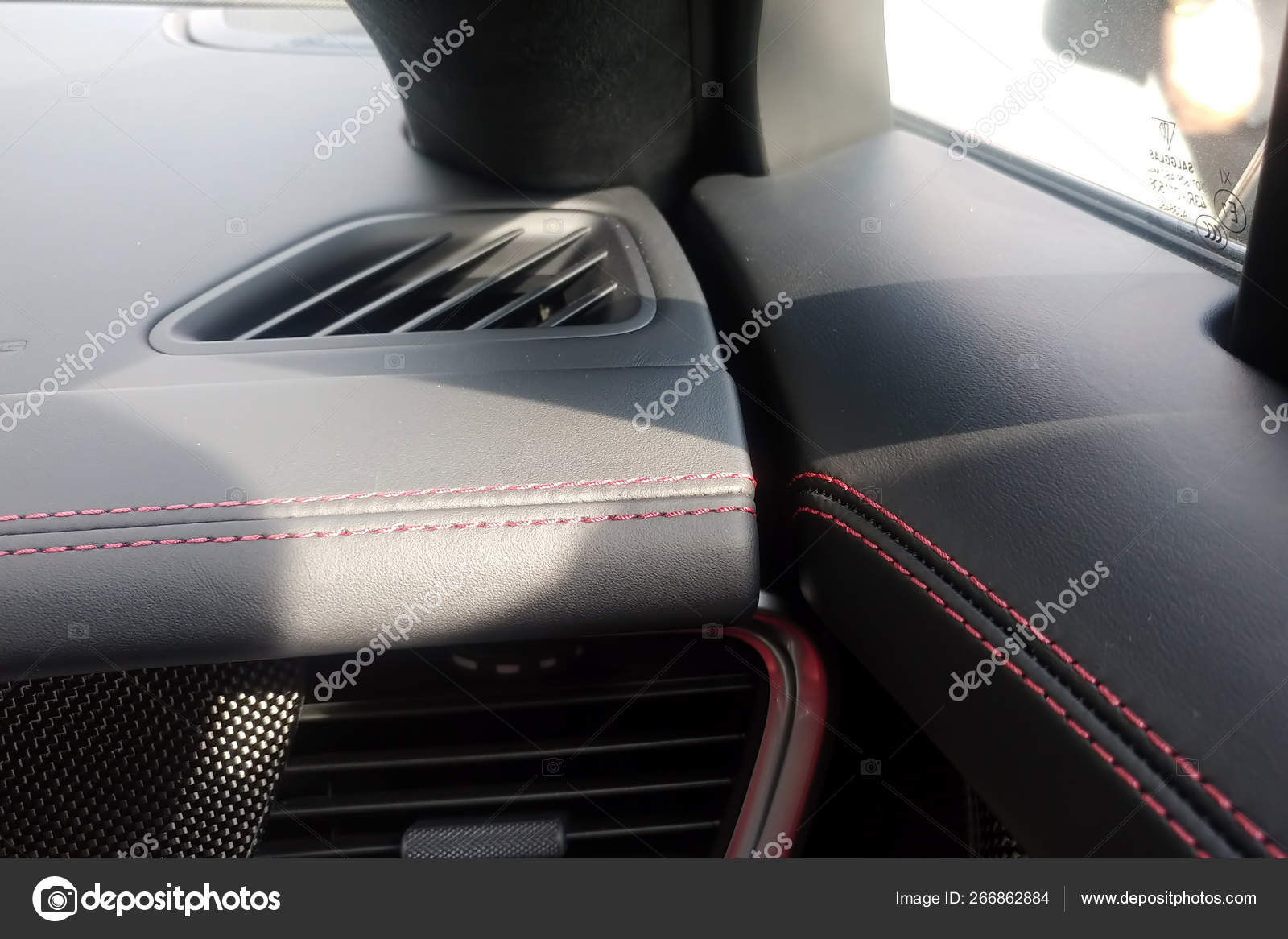 Moscow Russia May 09 2019 Red Stitching Leather And