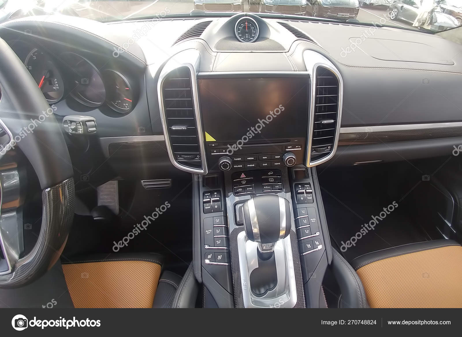 Black And Brown Leather Interior Of Premium Suv Carbon