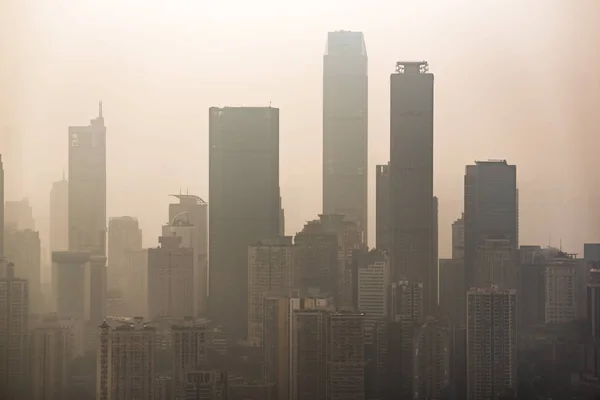 Big city skyline in smog