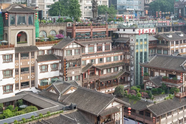 Hongya domy wysokiej kąt widzenia w Chongqing — Zdjęcie stockowe