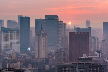 Gündoğumu, Chengdu cityscape havadan görünümü