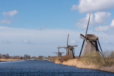 Rotterdam Hollanda yakınındaki doğal'daki yel değirmenleri