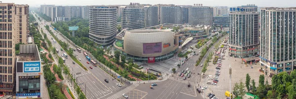 Centro comercial e vista aérea cruzada em Chengdu, China — Fotografia de Stock