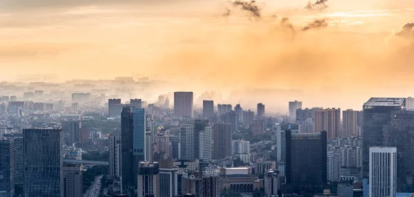 Chengdu skyline aerial view with clouds on the city — Stock Photo, Image