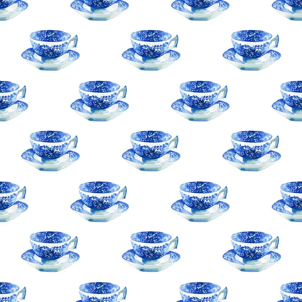 Bella Arte Tenera Meravigliosa Porcellana Blu Tazze Modello Acquerello Mano — Foto Stock