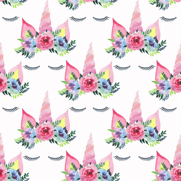 Bright Beautiful Spring Lovely Cute Fairy Magical Colorful Pattern Unicorns — Stock Photo, Image