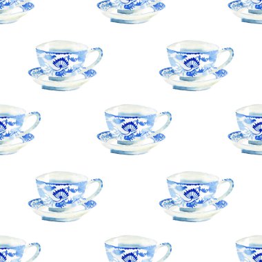 Güzel sanatsal ihale harika mavi porselen Çin çay bardak suluboya el illüstrasyon model. Tekstil, menü, duvar kağıtları için mükemmel