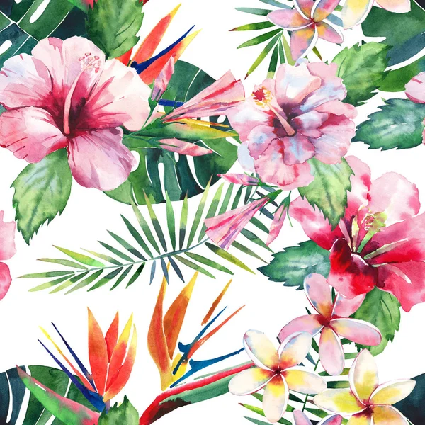 Helder Groene Kruiden Tropische Prachtige Hawaii Floral Zomer Patroon Van — Stockfoto