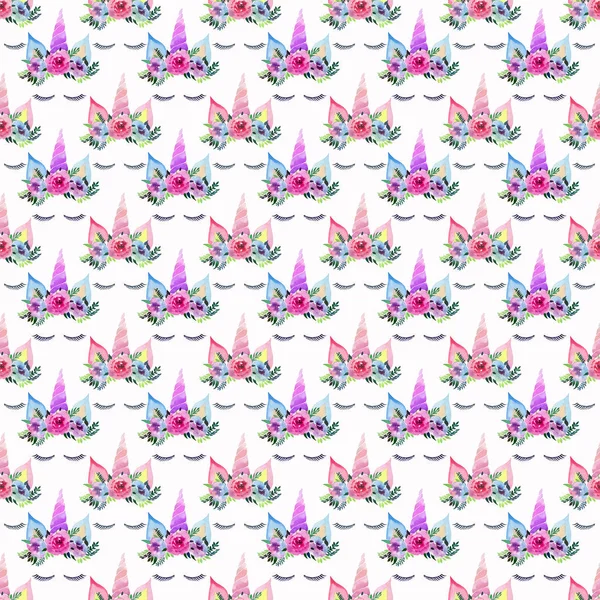 Bright Beautiful Spring Lovely Cute Fairy Magical Colorful Pattern Unicorns — Stock Photo, Image