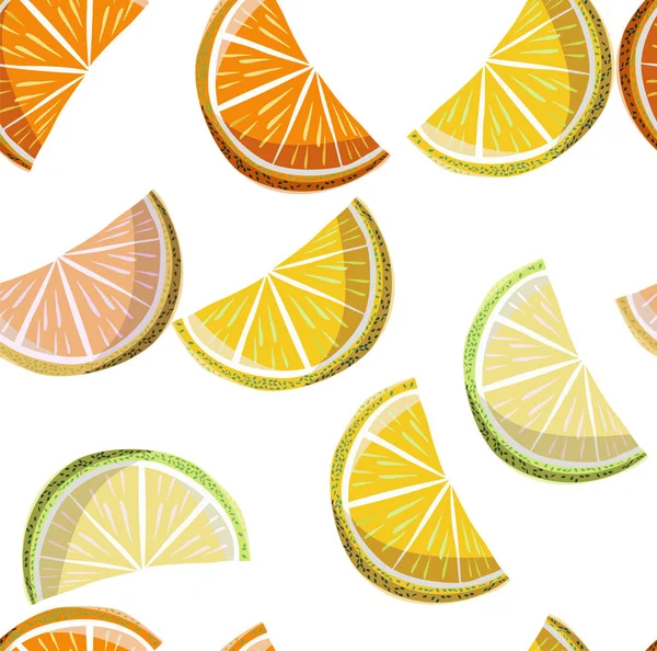 Güzel parlak renkli lezzetli lezzetli lezzetli olgun sulu güzel turuncu yaz Sonbahar tatlı dilimlerini portakal ve mandalina desen vektör çizim. Tekstil, duvar kağıtları, kartları için mükemmel