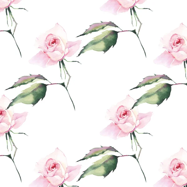 Güzel parlak şık harika renkli yumuşak yumuşak pembe bahar bitkisel tomurcukları ile gül ve desen suluboya el illüstrasyon yeşil yaprakları. Mükemmel tebrik kartı, tekstil, duvar kağıtları için