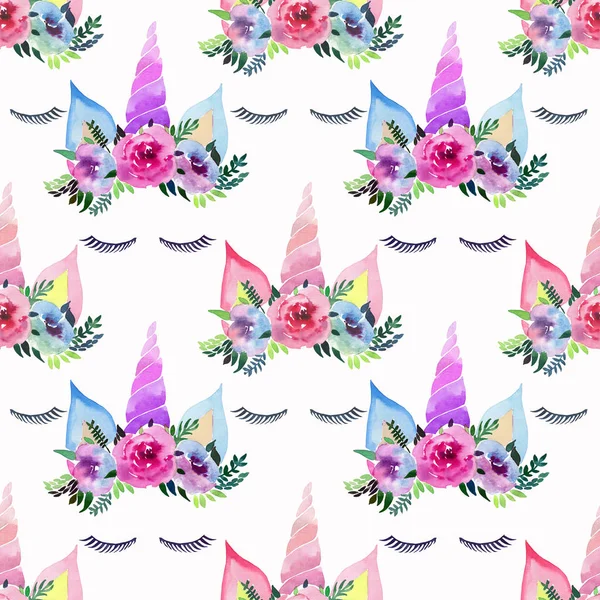 Bright Beautiful Spring Lovely Cute Fairy Magical Colorful Pattern Unicorns — Stock Photo, Image