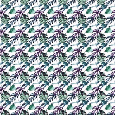 Tropic palmiye ve monstera çiçek yaz desen suluboya yaprakları parlak şirin güzel güzel yeşil bitkisel tropikal harika hawaii el kroki. Tekstil, duvar kağıtları, arka planlar için mükemmel