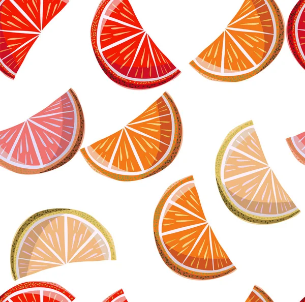 オレンジとみかんのパターン ベクトル イラストの美しい明るいカラフルなおいしいおいしいおいしい熟したジューシーな素敵なオレンジ色の夏秋デザート スライス テキスタイル カードに最適 — ストックベクタ