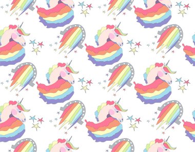 Parlak güzel bahar güzel şirin peri büyülü renkli desen tek boynuzlu at vektör çizim mükemmel tebrik kartları, tekstil, arka planlar için