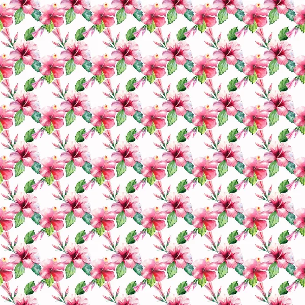 Parlak yeşil bitkisel tropikal harika hawaii çiçek yaz desen tropic pembe kırmızı menekşe mavi çiçekler hibiscus suluboya el çizimi. Mükemmel tebrik kartı, tekstil, duvar kağıtları için