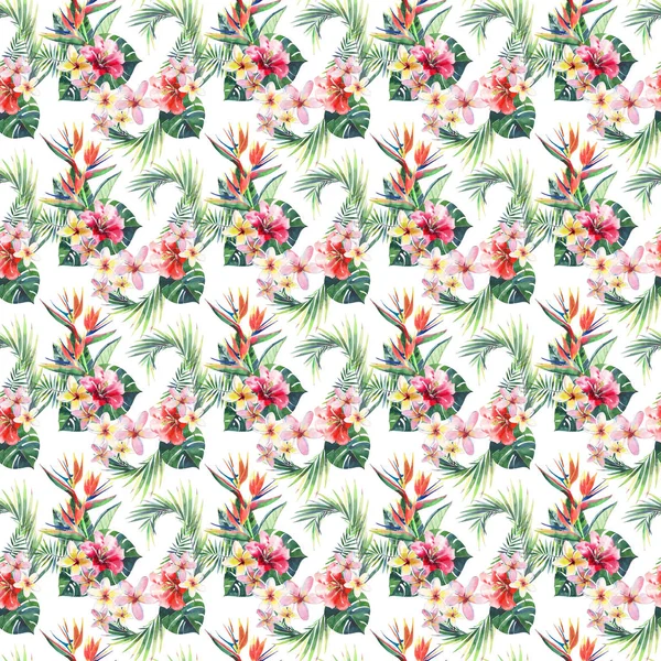 하와이 패턴은 트로픽의 트로픽 바이올렛 수채화 — 스톡 사진