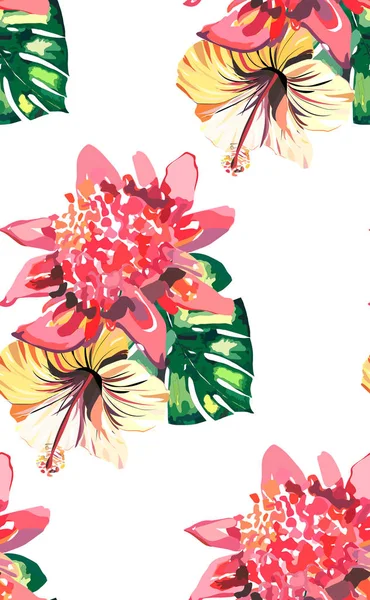 Helder Groene Kruiden Tropische Prachtige Hawaii Floral Zomer Patroon Van — Stockvector