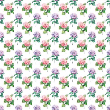 Güzel parlak şık sonbahar harika renkli yumuşak yumuşak pembe bitkisel çiçek ortanca çiçek yeşil yaprakları desen suluboya el çizim ile. Mükemmel tebrik kartı, tekstil, duvar kağıtları için